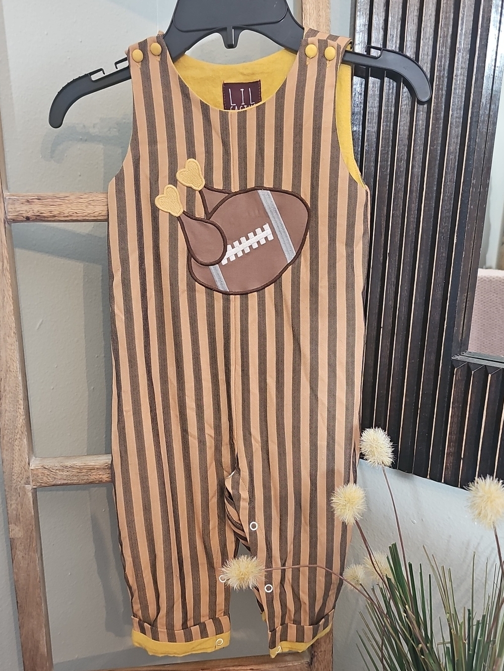 Lil Cactus Toddler Holiday Overalls Featuring Football/Turkey Applique on Chest